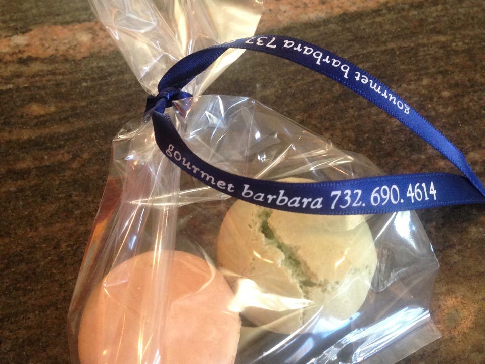 French macarons tied with a Gourmet Barbara ribbon